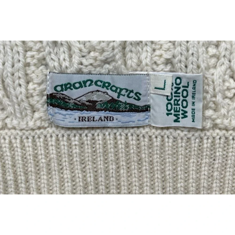 Aran Crafts Ireland Dog Sweater Coat 100% Merino Wool Cable Knit Natural Ivory L
